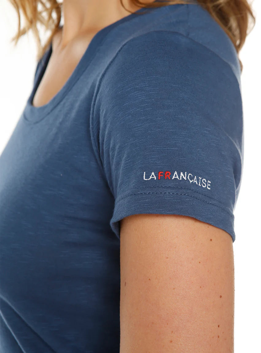 Tee-shirt femme uni bleu orage en coton