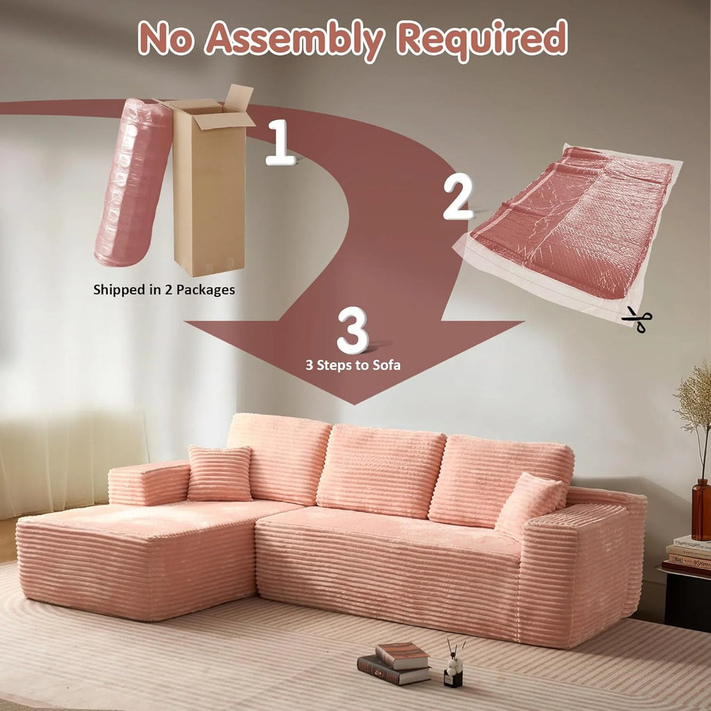 ovios 104 Cloud Sectional Couch with L-Shape Chaise,Modern Modular Sofa with Deep Seat, Upholstered Couches for Living Room Bedroom,No Assembly Required, Grey (Plush Corduroy Fabric)