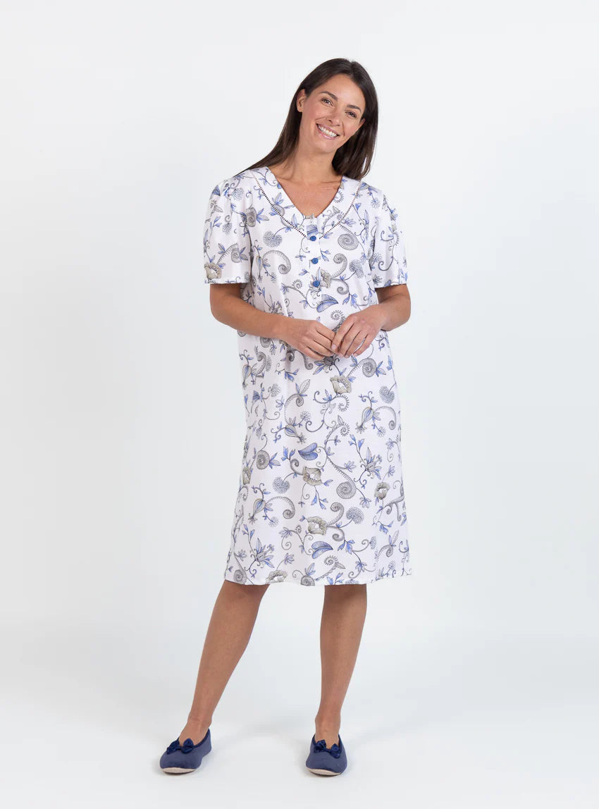 Chemise de nuit femme en coton bleu