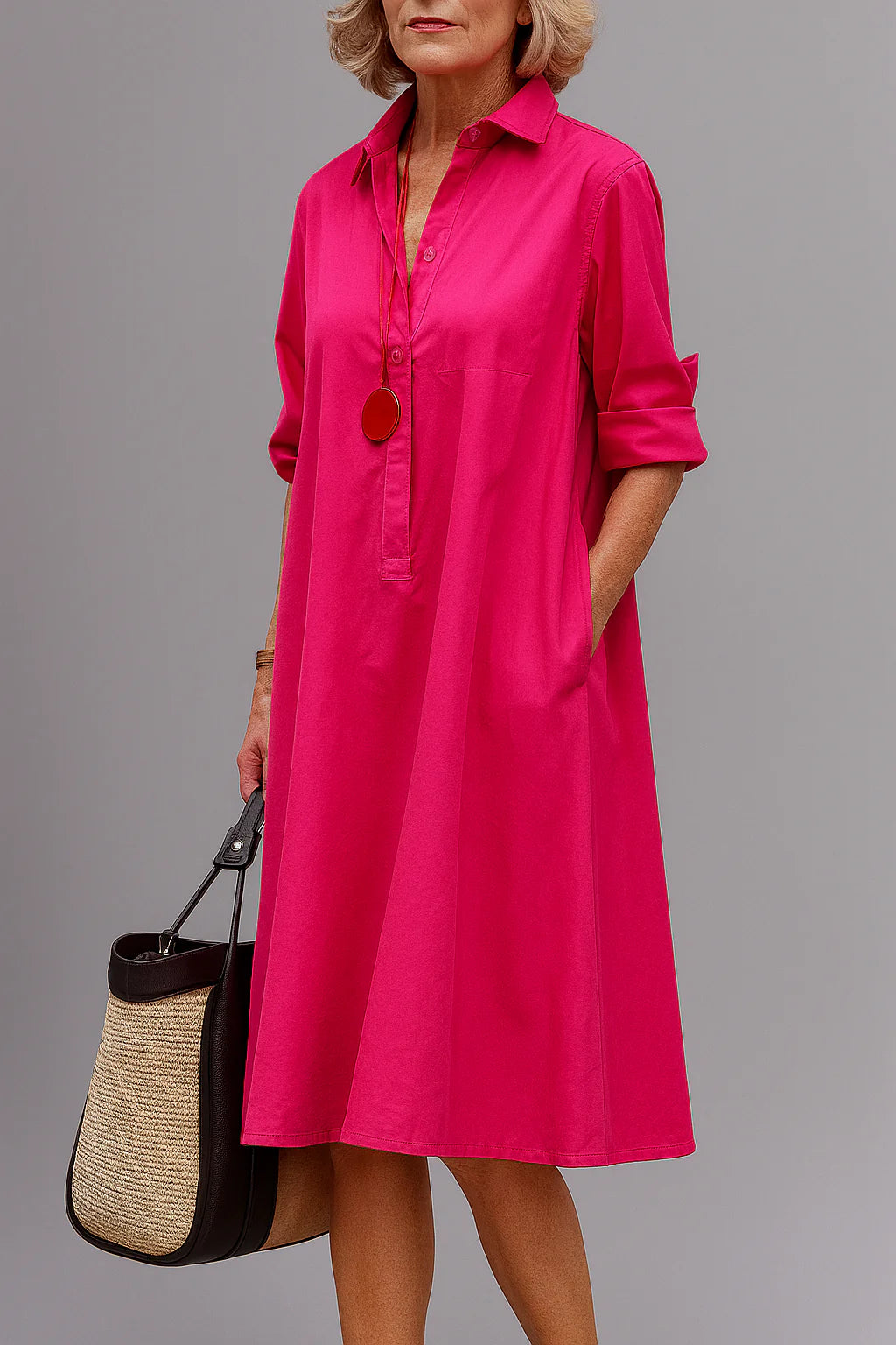 ATELIER ÉLÉGANCE | ROBE MIDI FUCHSIA POUR FEMME