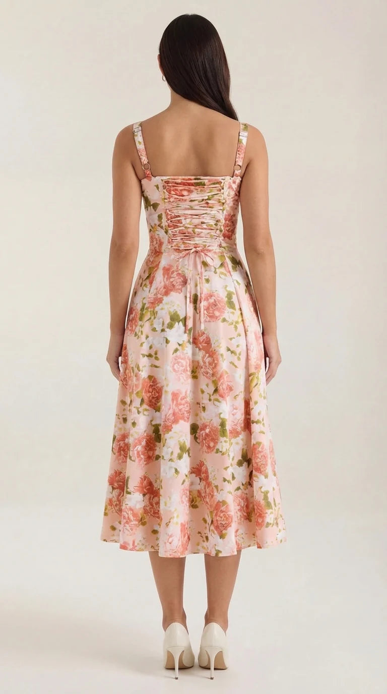 Robe midi fleurie pour femmes, idéale pour les invitées de mariage
