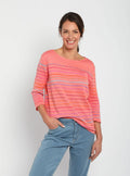 Pull marinière femme en coton rose