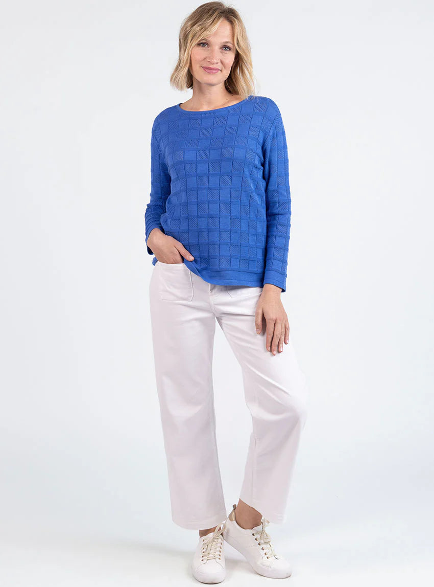 Pull femme ajouré en coton bleu atlantique
