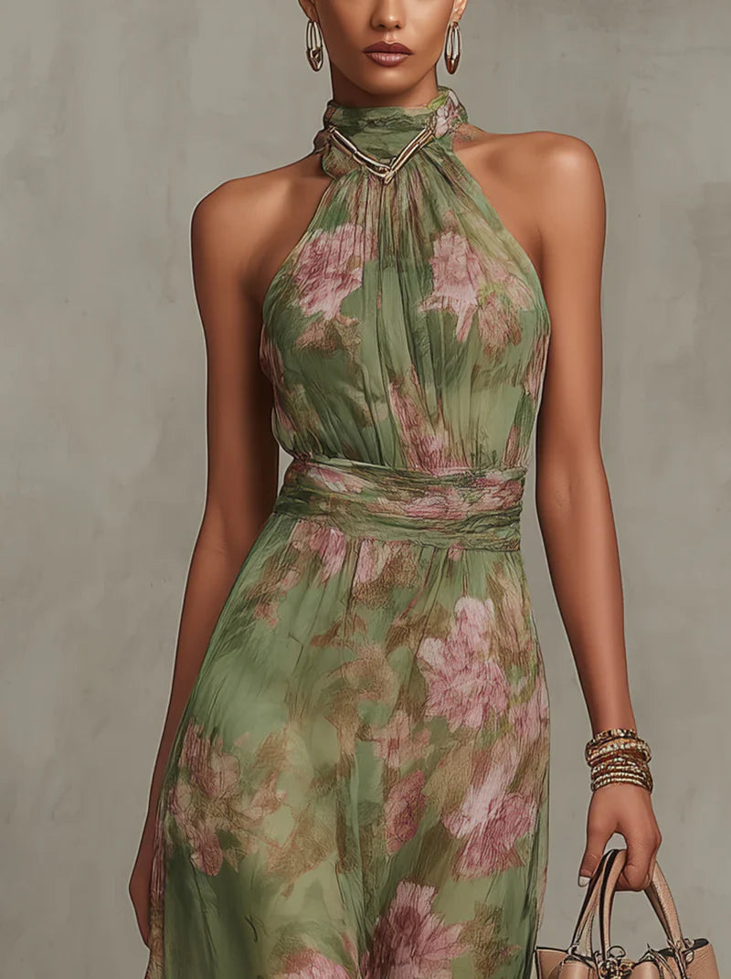 Livia | Robe Maxi Halter Florale Élégante