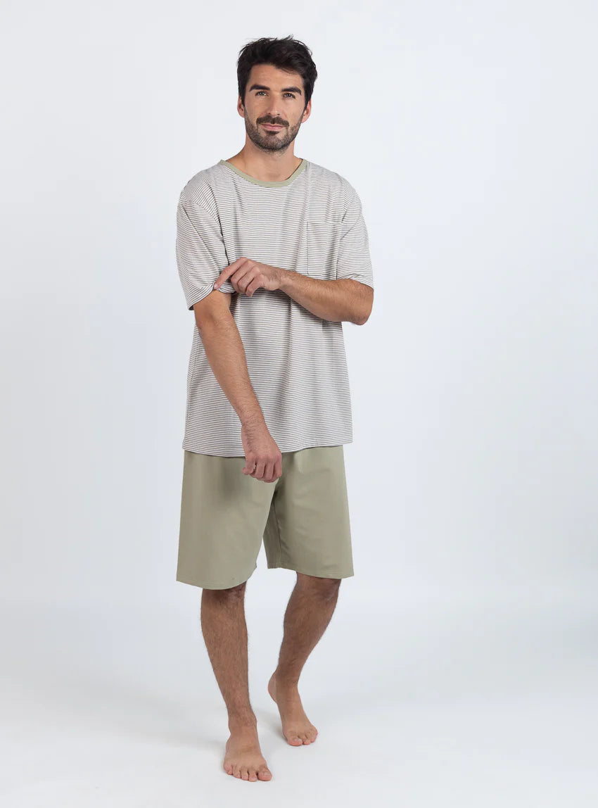 Pyjashort homme en coton rayé vert tilleul