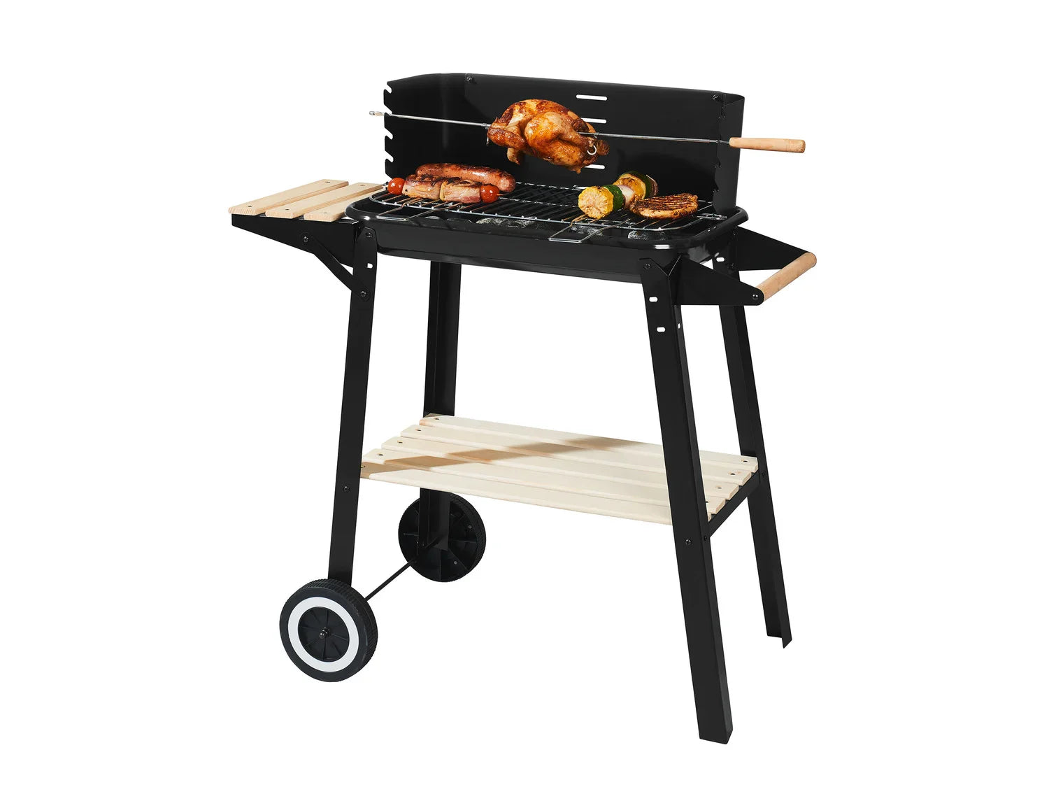 GRILLMEISTER Chariot-grill GGW 84 B1, avec tagre en bois