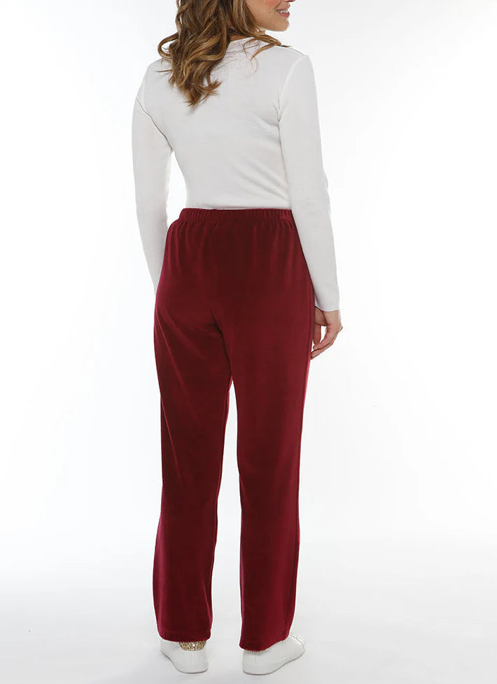 Pantalon velours femme rouge griotte