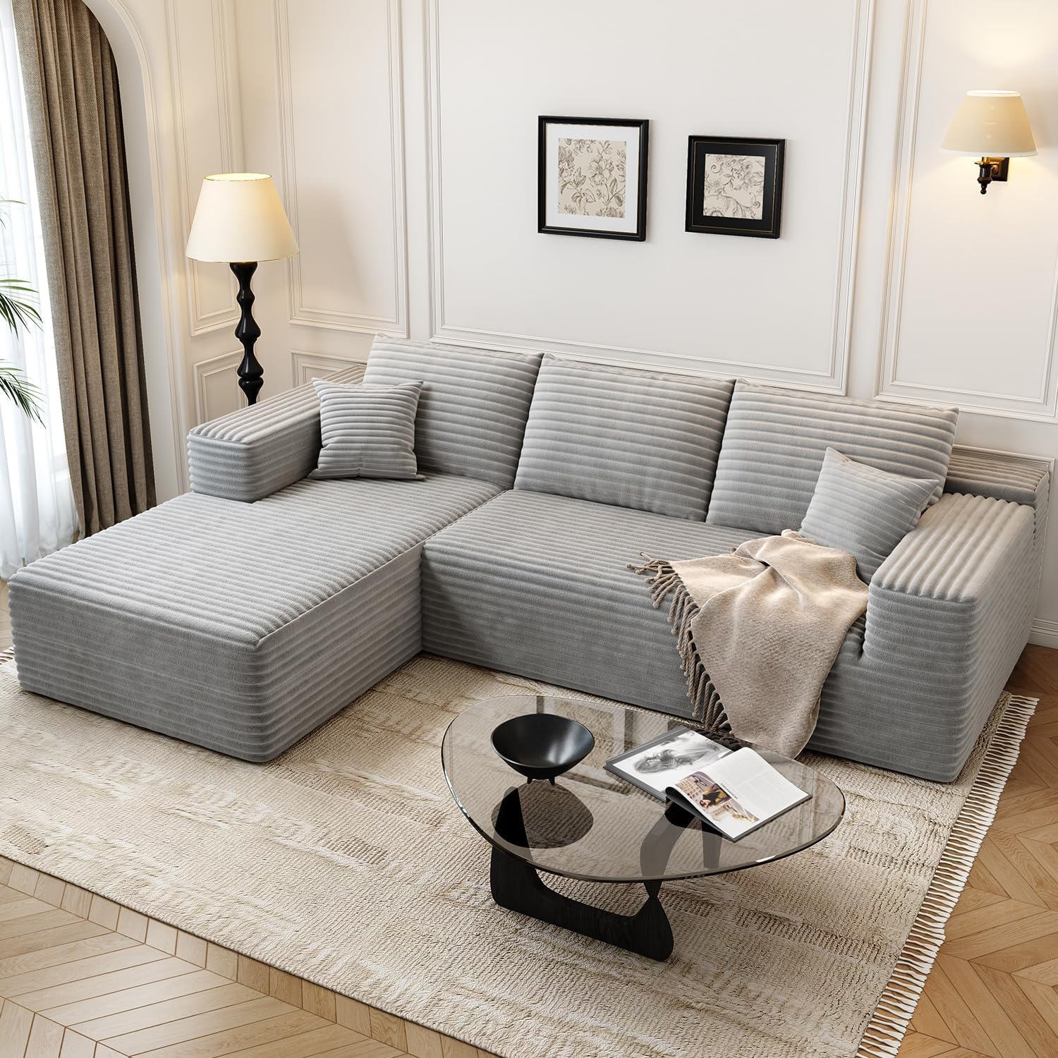 107.5 Cloud Modular Sectional Sofa Couch with L-Shape Chaise,Modern Minimalist Upholstered Couches for Living Room Bedroom,Deep Seat Corner Couch，No Assembly Required (Black,Left Facing Chaise)