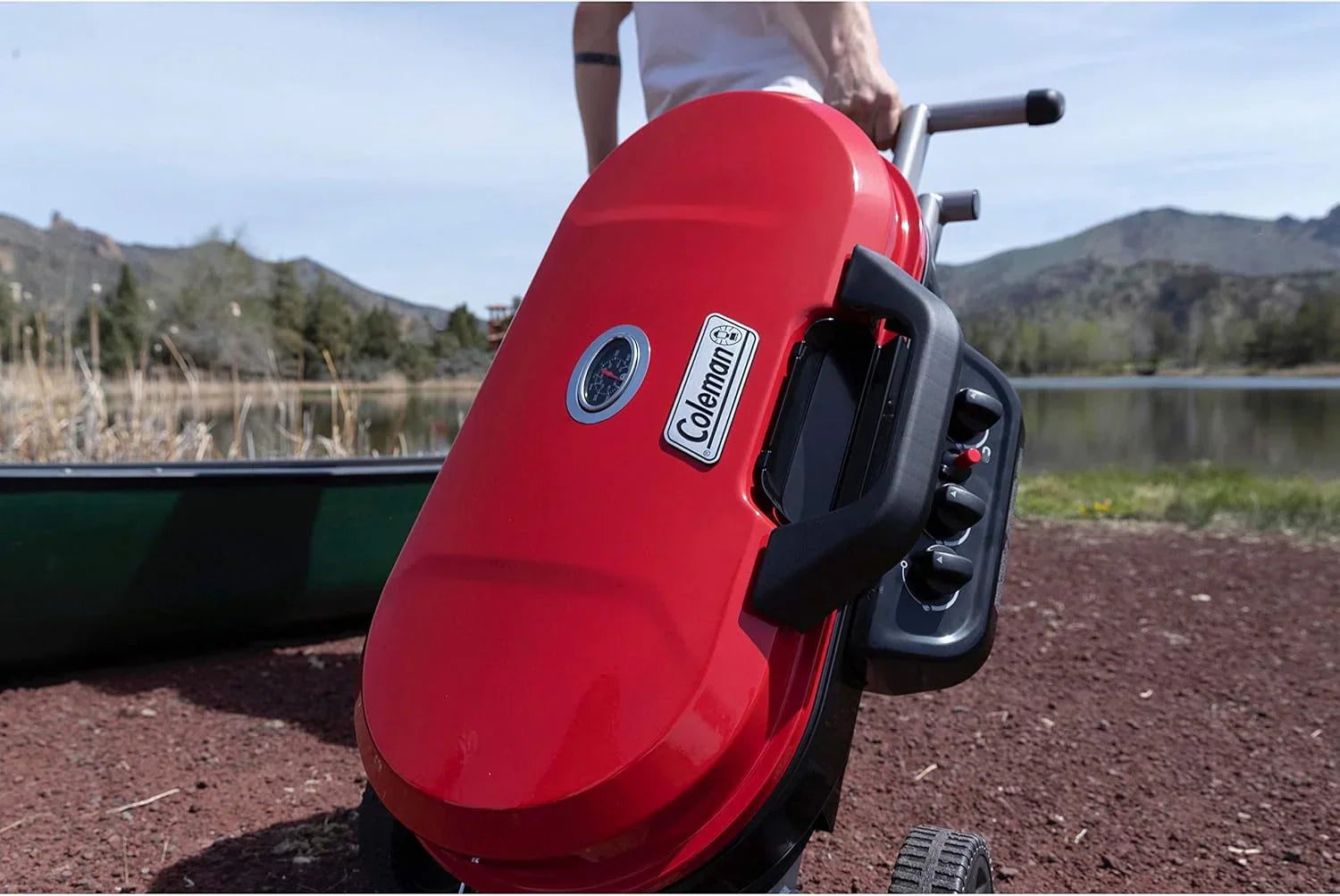 RoadTrip 285 Portable Stand-Up Propane Grill with 3 Adjustable Burners Instastart Ignition 20,000 BTUs