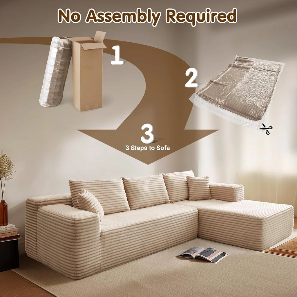 ovios 104 Cloud Sectional Couch with L-Shape Chaise,Modern Modular Sofa with Deep Seat, Upholstered Couches for Living Room Bedroom,No Assembly Required, Grey (Plush Corduroy Fabric)