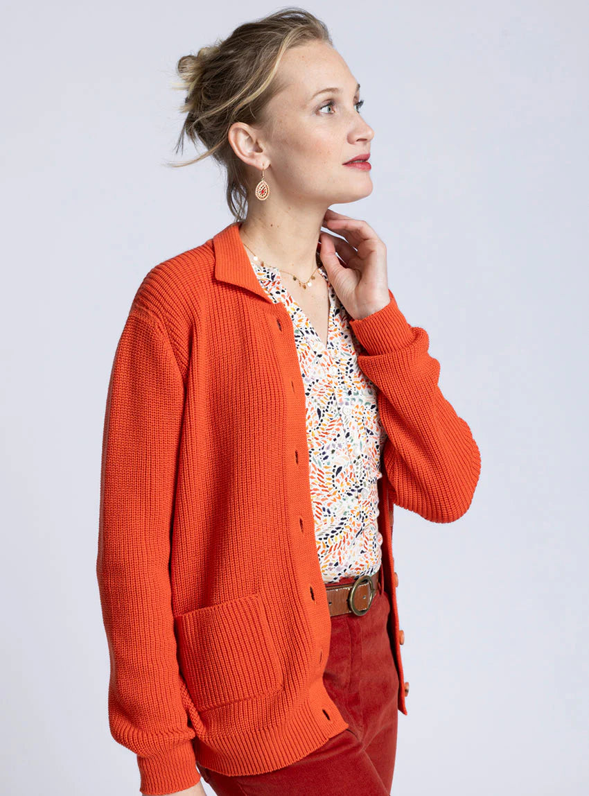 Gilet femme en laine mérinos orange