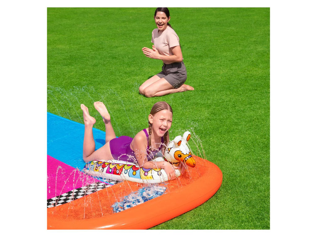 Bestway Double toboggan aquatique avec animaux gonflables, 487 x 138cm