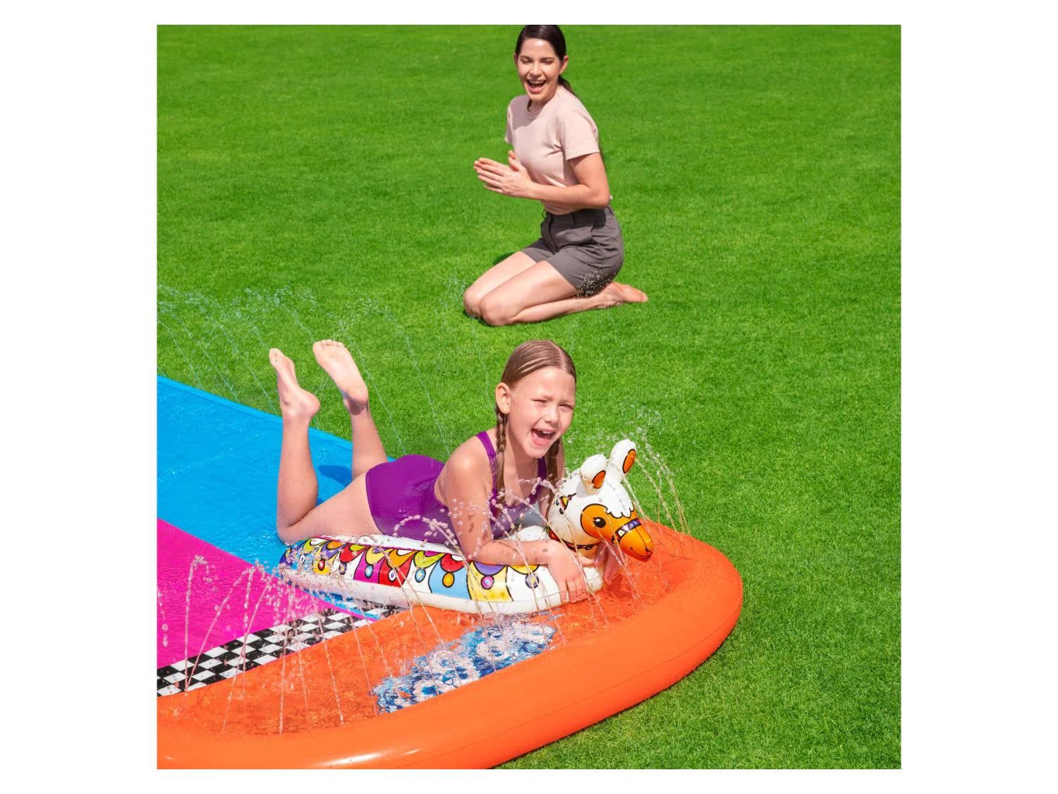 Bestway Double toboggan aquatique avec animaux gonflables, 487 x 138cm