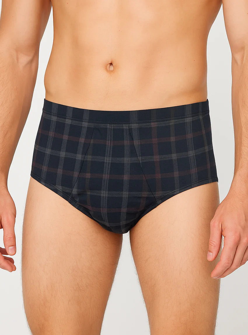 Slip ouvert homme en coton carreaux bleu marine