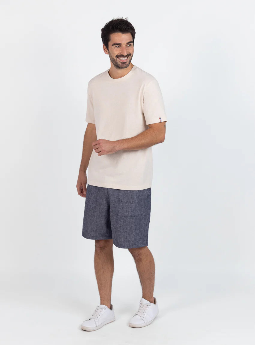 Bermuda homme en lin et coton bleu jean
