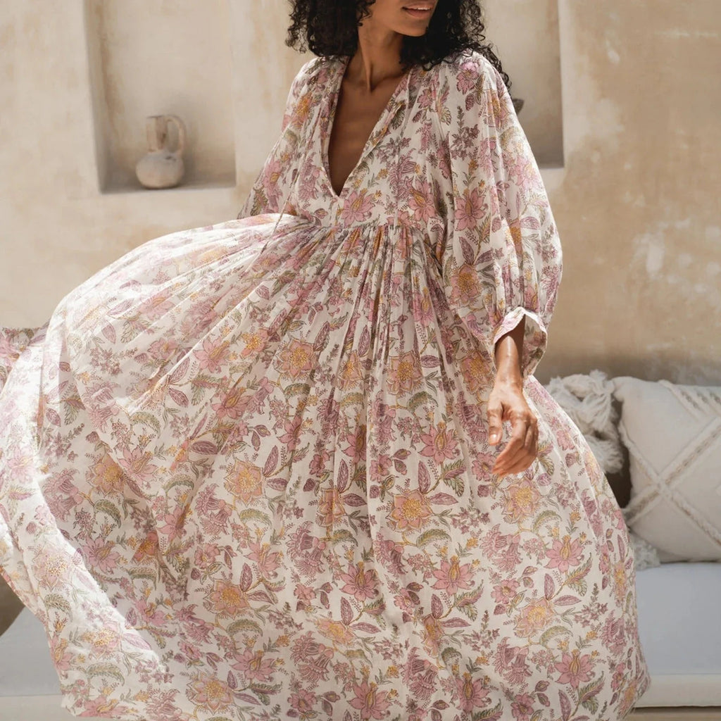Robe Longue Bohème Femme à Manches Bouffantes - Idéale Été Élégante