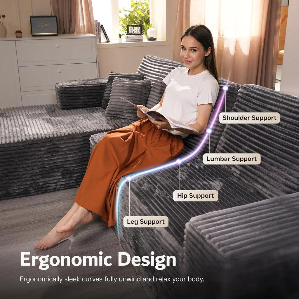 ovios 104 Cloud Sectional Couch with L-Shape Chaise,Modern Modular Sofa with Deep Seat, Upholstered Couches for Living Room Bedroom,No Assembly Required, Grey (Plush Corduroy Fabric)