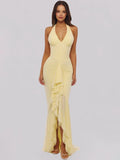 Robe longue Soleya à col licou froncée pour invités de mariage