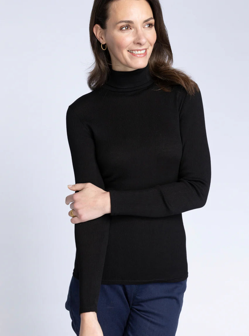 Pull femme col roulé laine et soie Noir