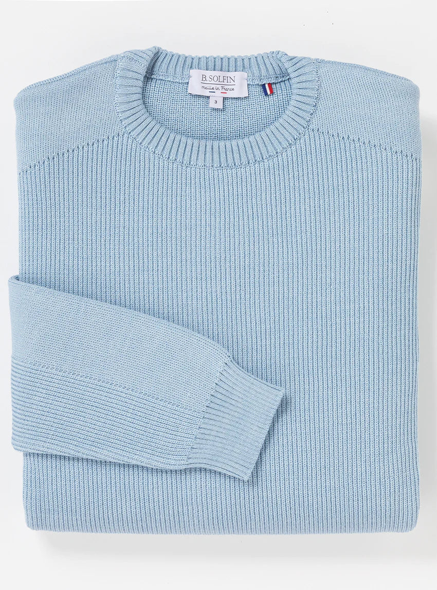 Pull col rond homme en laine bleu ciel