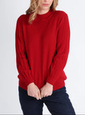Pull femme en laine mérinos manches fantaisies Rouge foncé