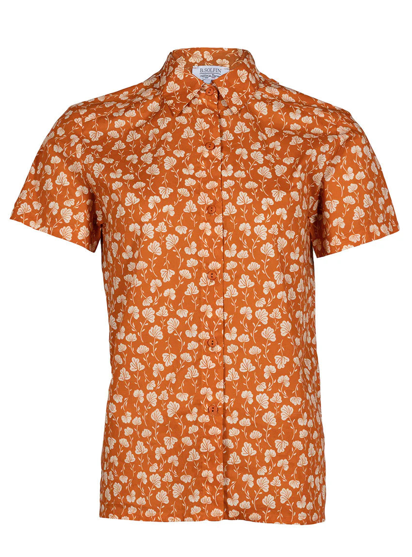Chemisier en coton rayé imprimé orange ocre