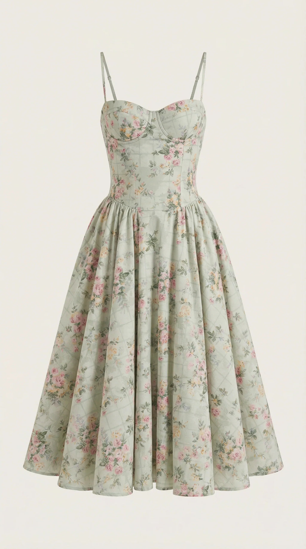 Robe mi-longue corset florale pour femme avec décolleté en cœur