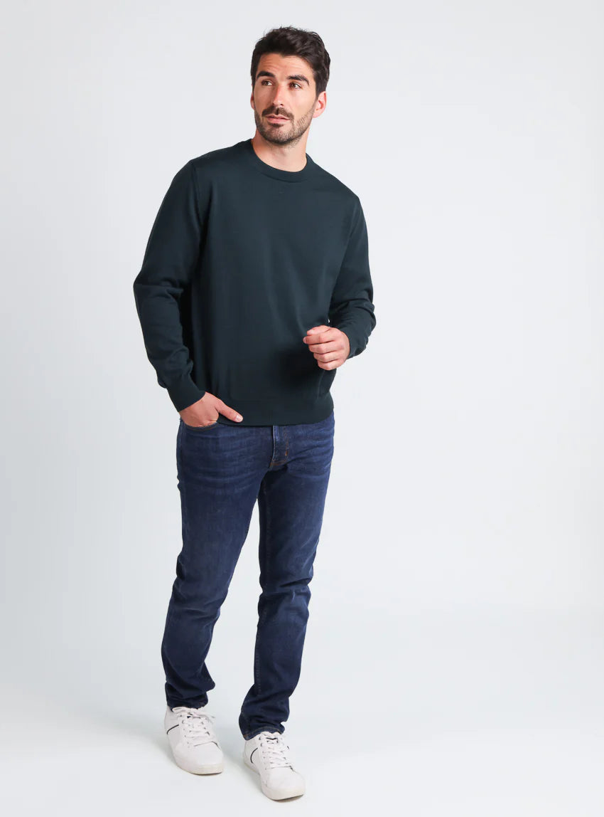 Pull homme col rond laine merinos Vert Sombre