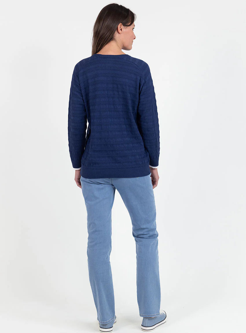 Pull femme esprit sweat en coton bleu marine