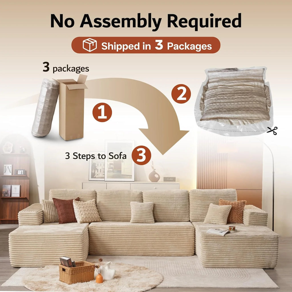 ovios 104 Cloud Sectional Couch with L-Shape Chaise,Modern Modular Sofa with Deep Seat, Upholstered Couches for Living Room Bedroom,No Assembly Required, Grey (Plush Corduroy Fabric)