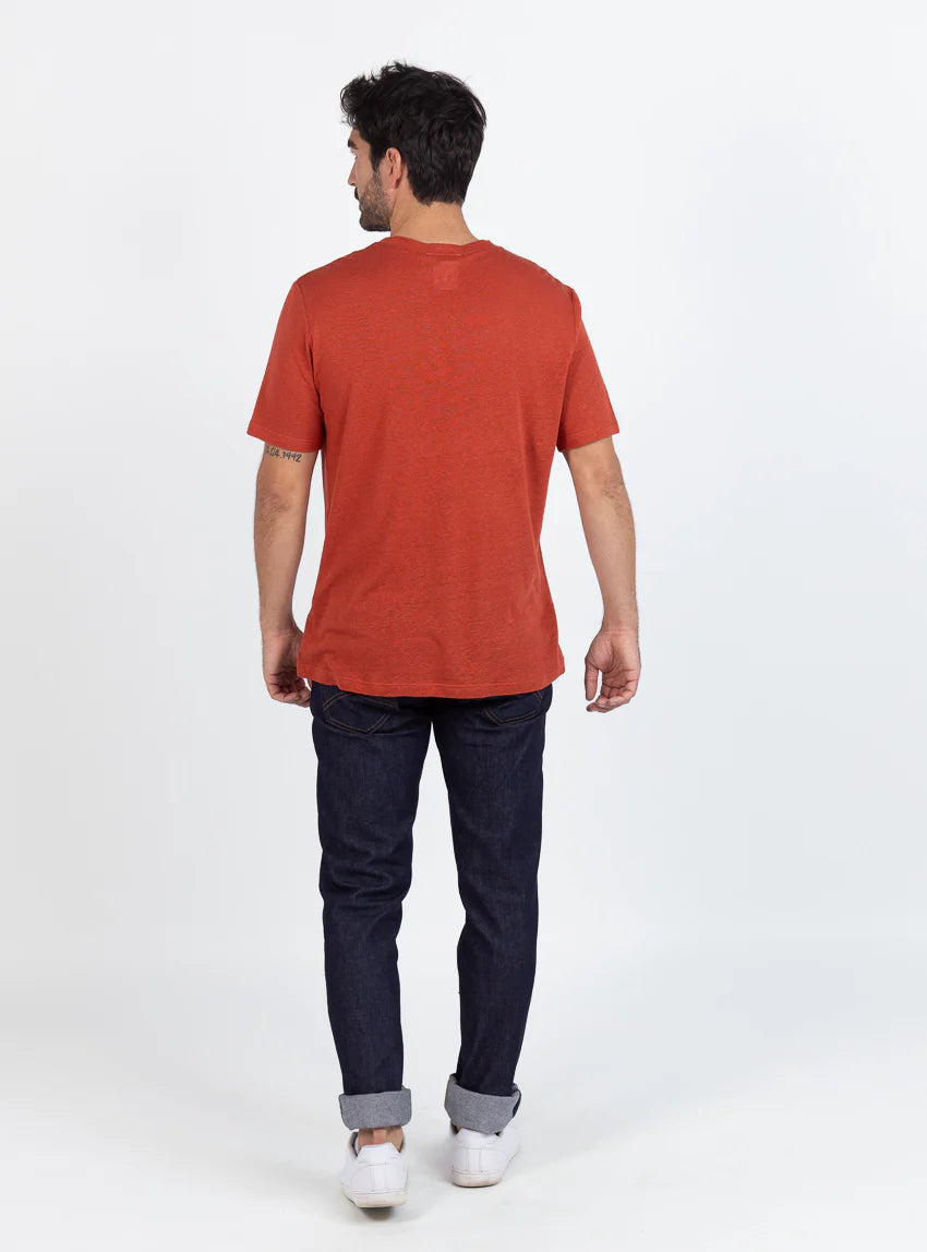 Tee-shirt homme en lin orange terracotta