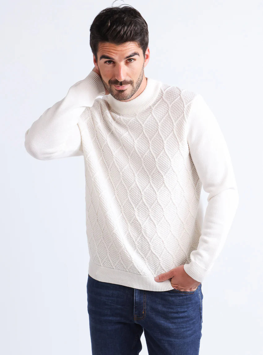 Pull homme en laine mérinos blanc naturel