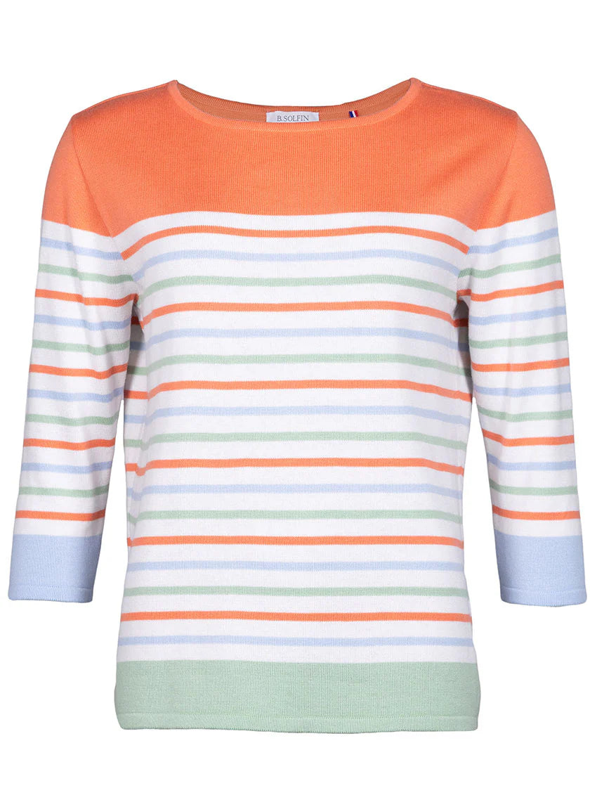 Pull femme rayé en coton orange melon