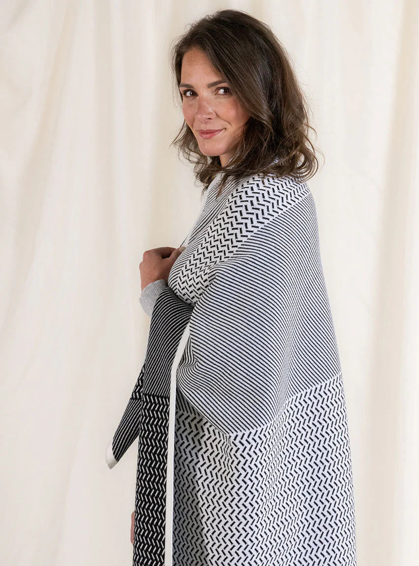 Plaid jacquard en laine mérinos noir