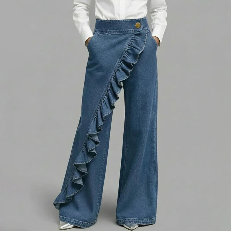 Jean large asymétrique avec volants