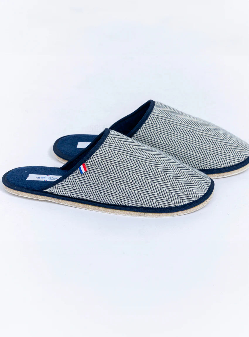 Chaussons homme en coton chevrons bleus