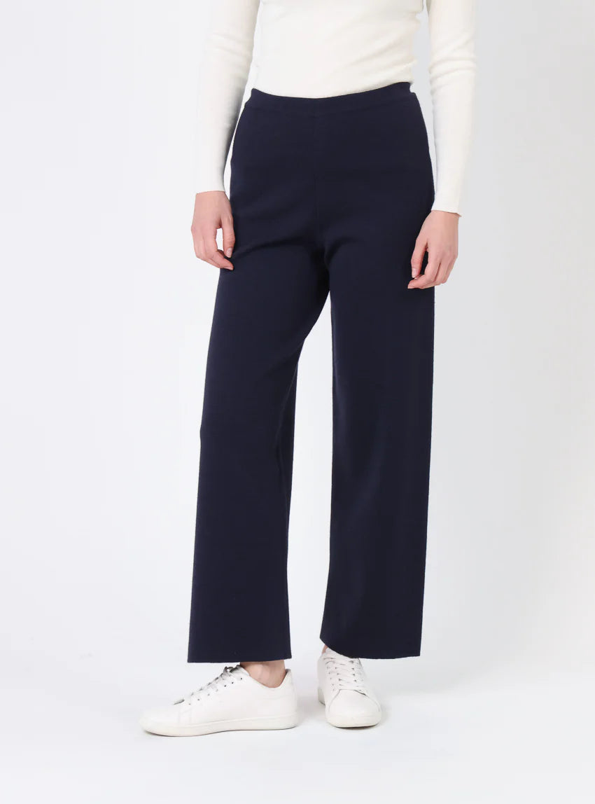 Pantalon femme en laine merinos bleu marine