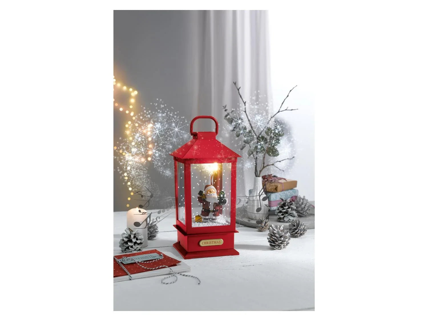 LIVARNO home Lanterne LED avec effet tempte de neige et musique