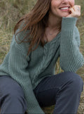 Pull femme maille perlée vert sauge