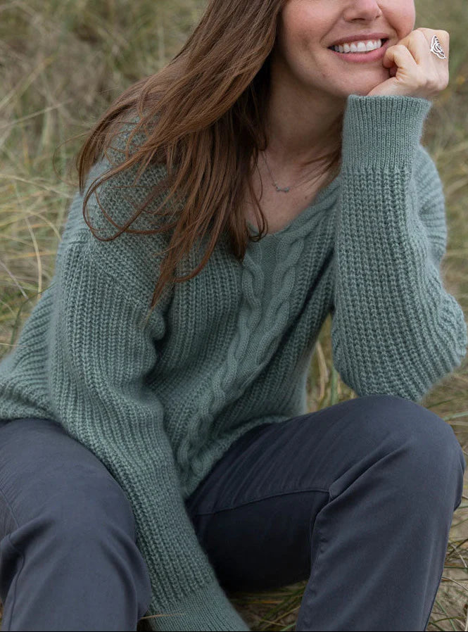 Pull femme maille perlée vert sauge