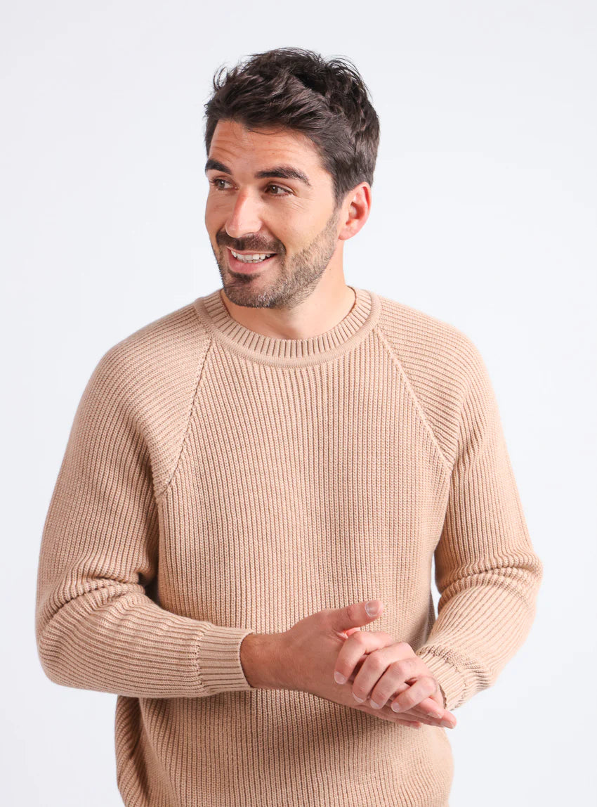 Pull homme en laine maille perlée Beige Chaud