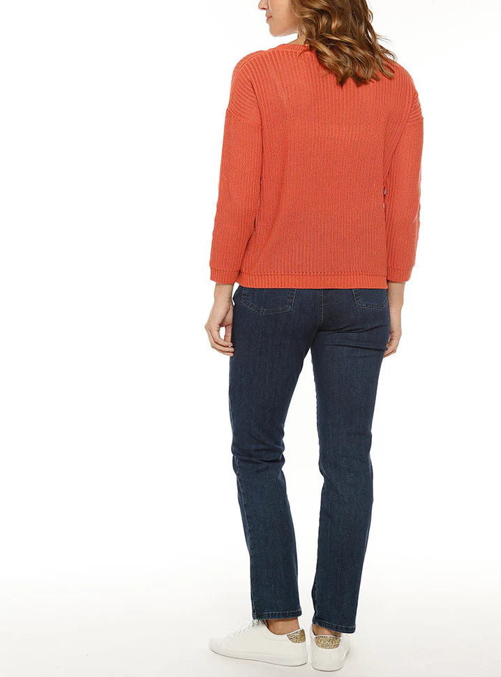 Pull femme coton ajouré orange ocre
