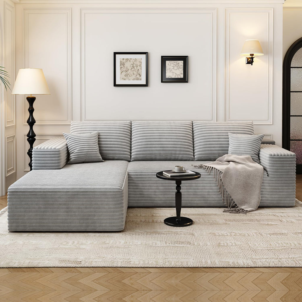 107.5 Cloud Modular Sectional Sofa Couch with L-Shape Chaise,Modern Minimalist Upholstered Couches for Living Room Bedroom,Deep Seat Corner Couch，No Assembly Required (Black,Left Facing Chaise)
