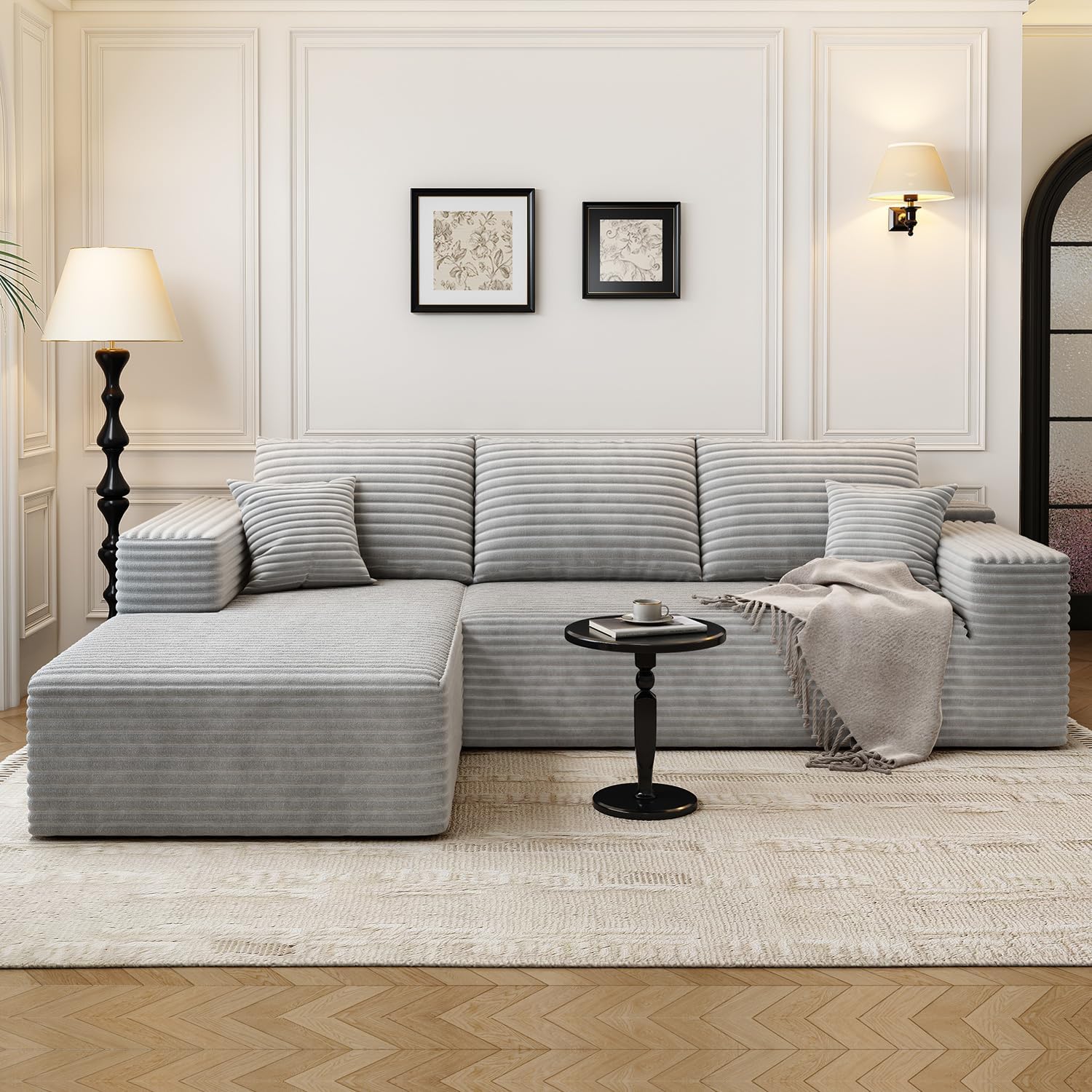 107.5 Cloud Modular Sectional Sofa Couch with L-Shape Chaise,Modern Minimalist Upholstered Couches for Living Room Bedroom,Deep Seat Corner Couch，No Assembly Required (Black,Left Facing Chaise)
