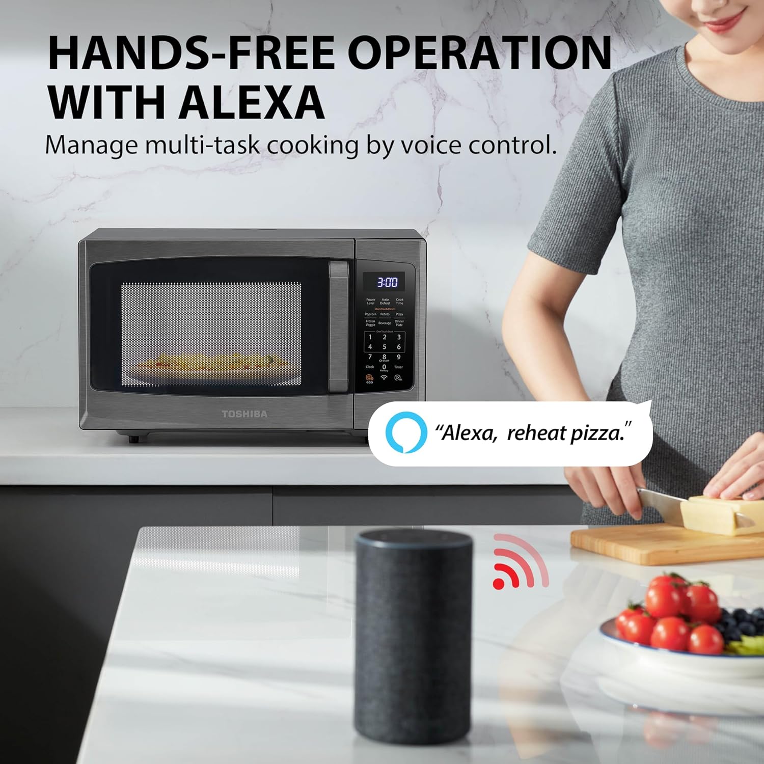 TOSHIBA 4-in-1 ML-EC42P(SS) Countertop Microwave Oven, Smart Sensor, Convection, Air Fryer Combo, Mute Function, Position Memory 13.6′′ Turntable, 1.5 Cu Ft, 1000W, Silver