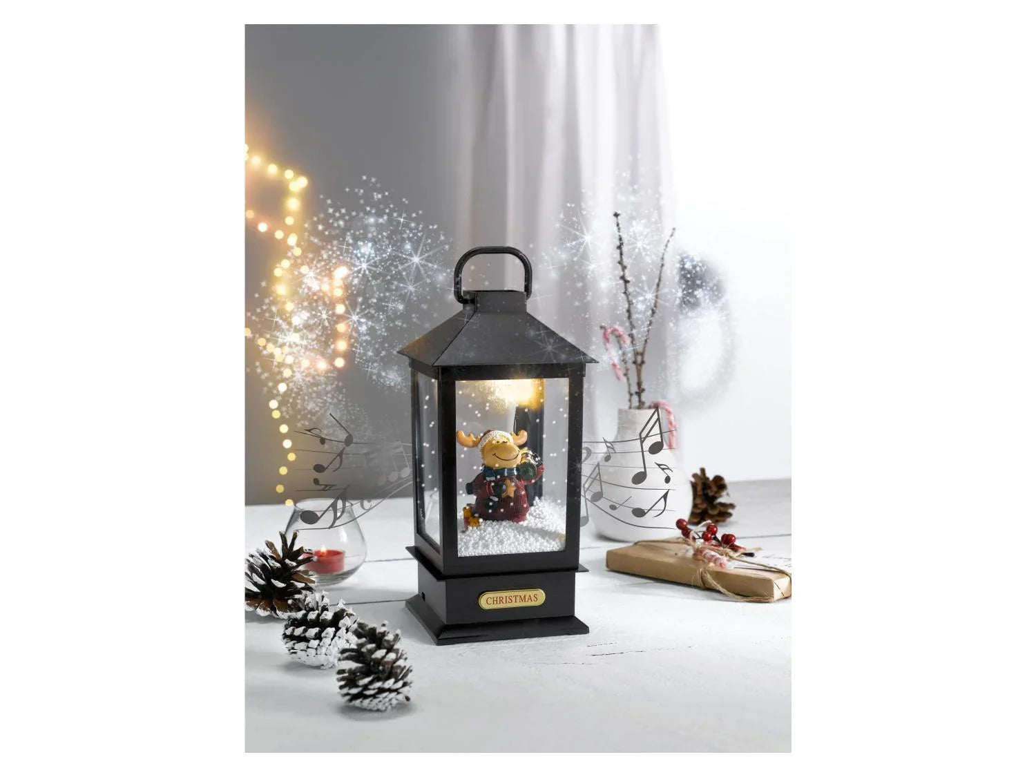 LIVARNO home Lanterne LED avec effet tempte de neige et musique