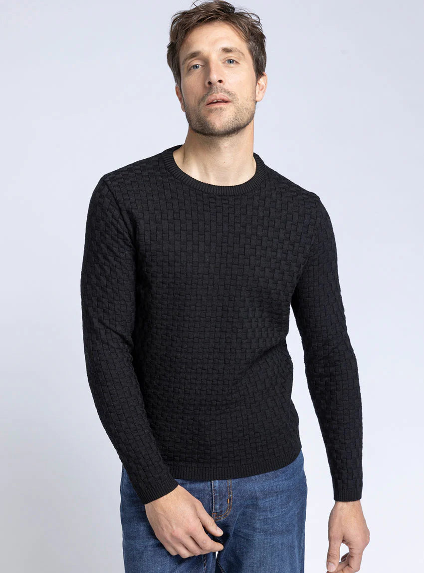 Pull homme damier en laine noir