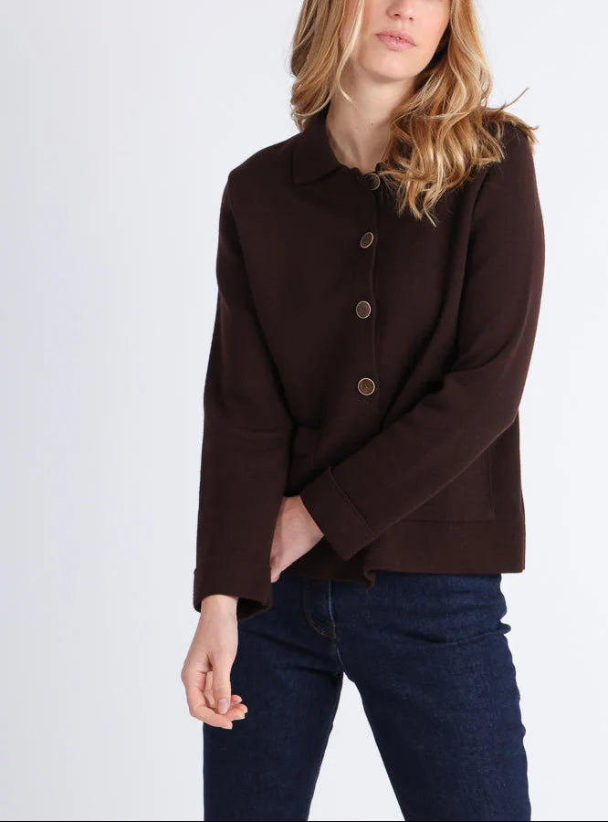 Veste femme en laine merinos marron
