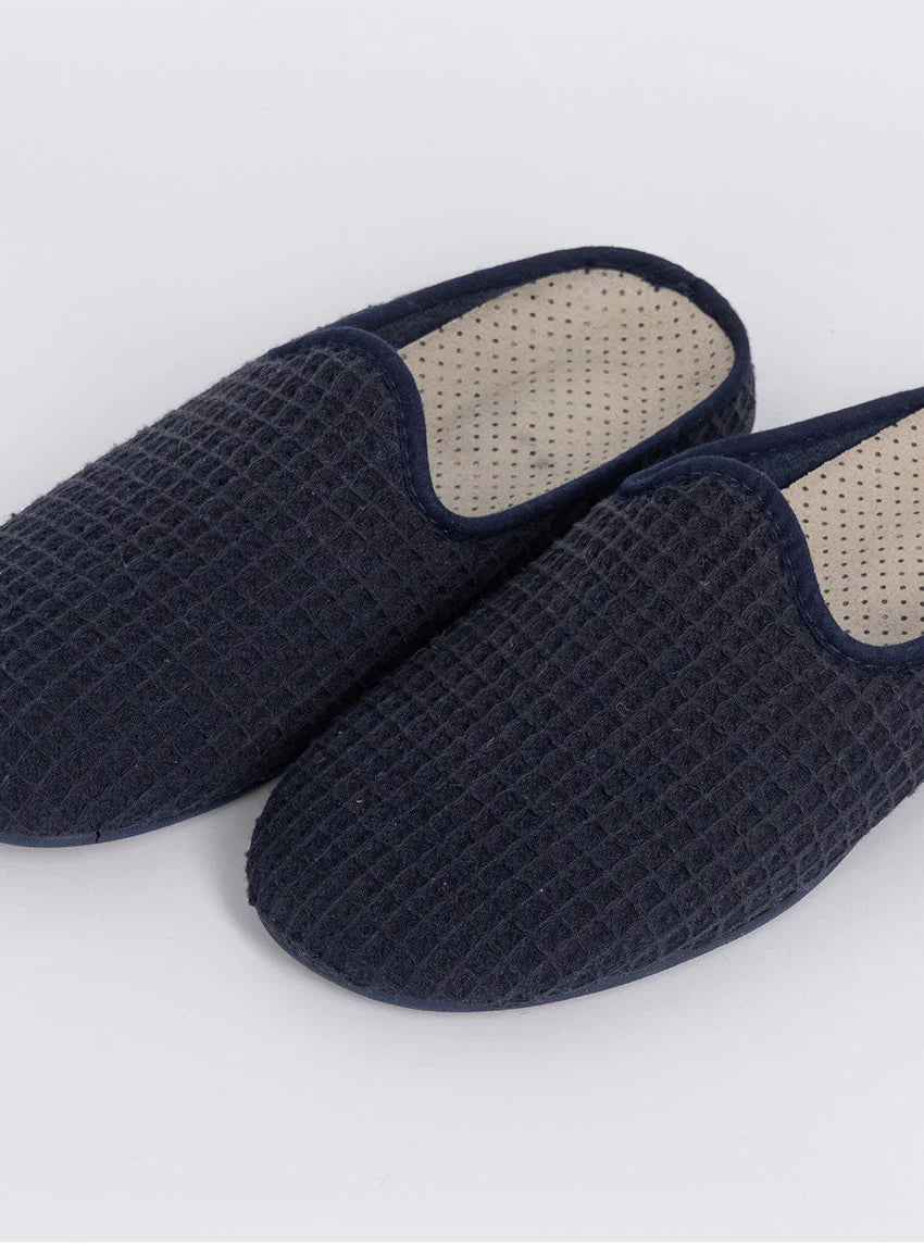 Chaussons en coton nid d'abeille bleu marine