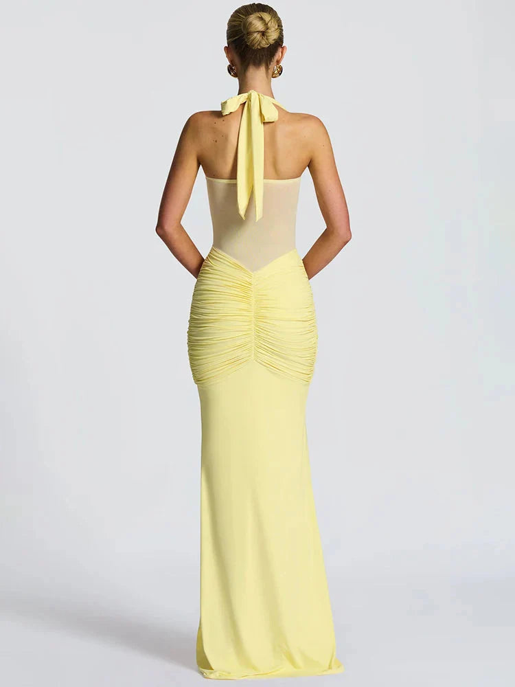 Robe longue moulante drapée à col halter robe de soirée sculptante